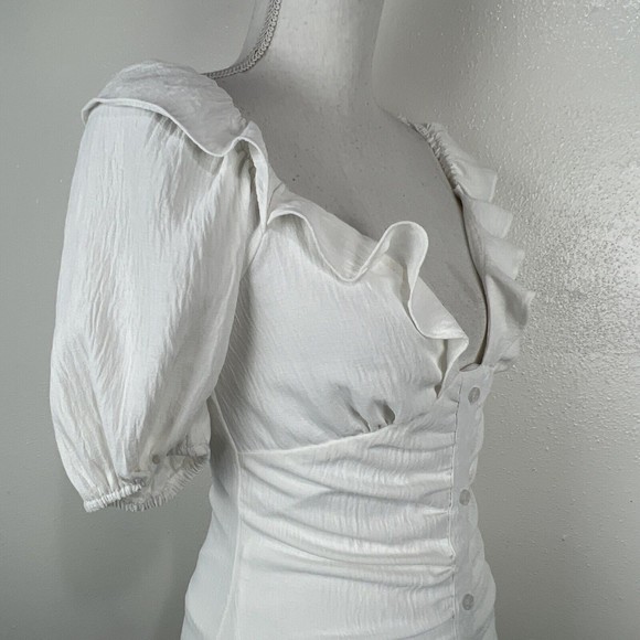 Blue Blush Dress Women Small White Puff Sleeve Ruffled Low V-Neck Mini - Picture 10 of 12
